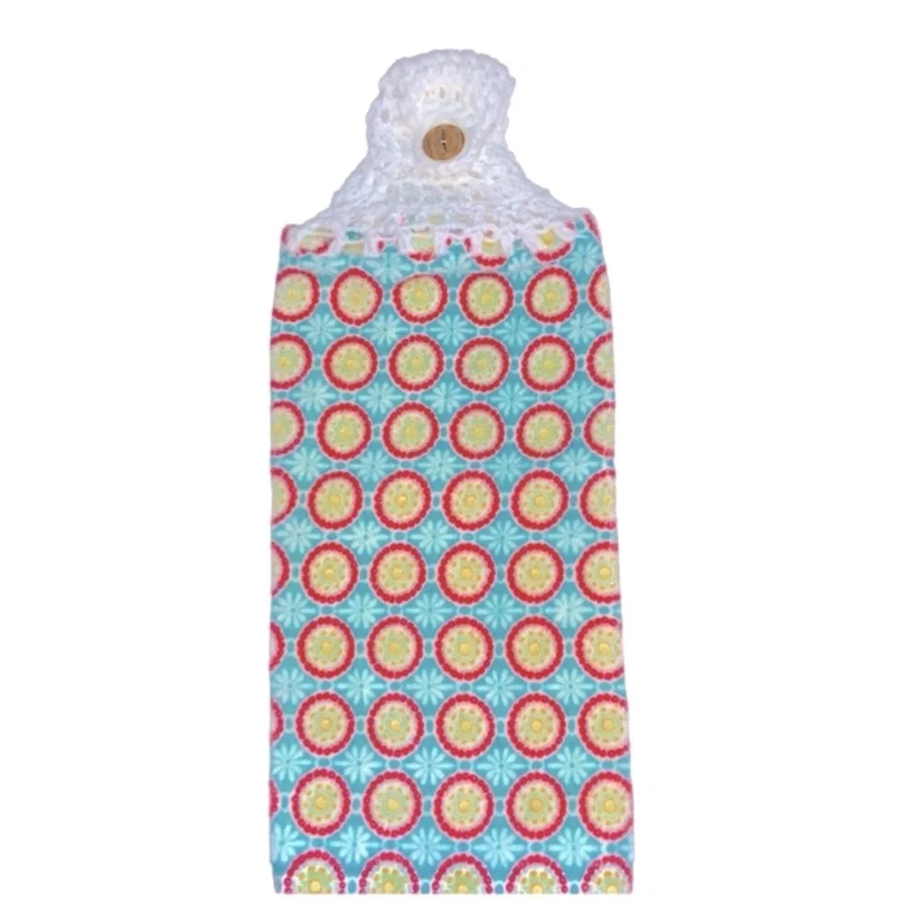 HAND CRAFTED Colorful Crochet Top Floral Hanging Kitchen or Bathroom Hand Towels